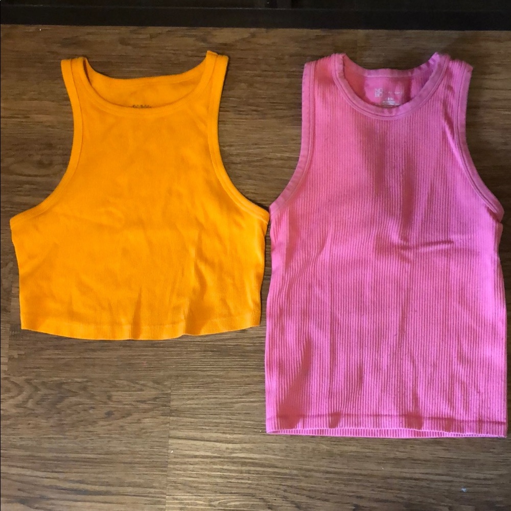 Bundle of Sleeveless Tops - stretchy pink top and cropped orange top